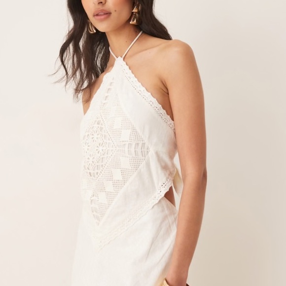 Abercrombie dress White Maxi New halter crochet linen cotton blend medium - Picture 3 of 9